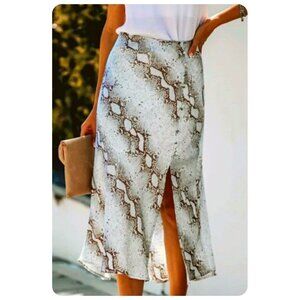 !! LBD by Design Satin Snake Reptile Print Side Slit Midi Skirt sz S